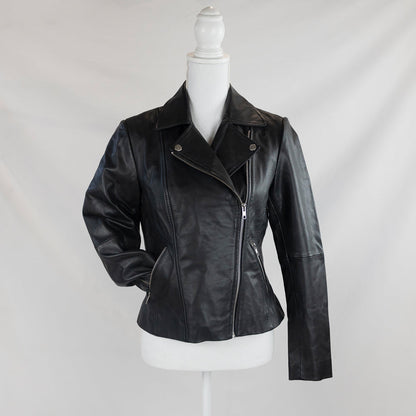 (Real Leather) Embroidered Heart Leather Jacket