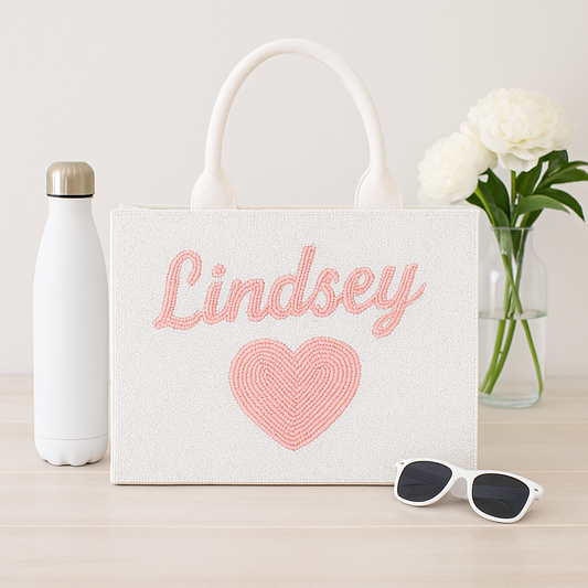 Heart Seed Bead Tote Bag