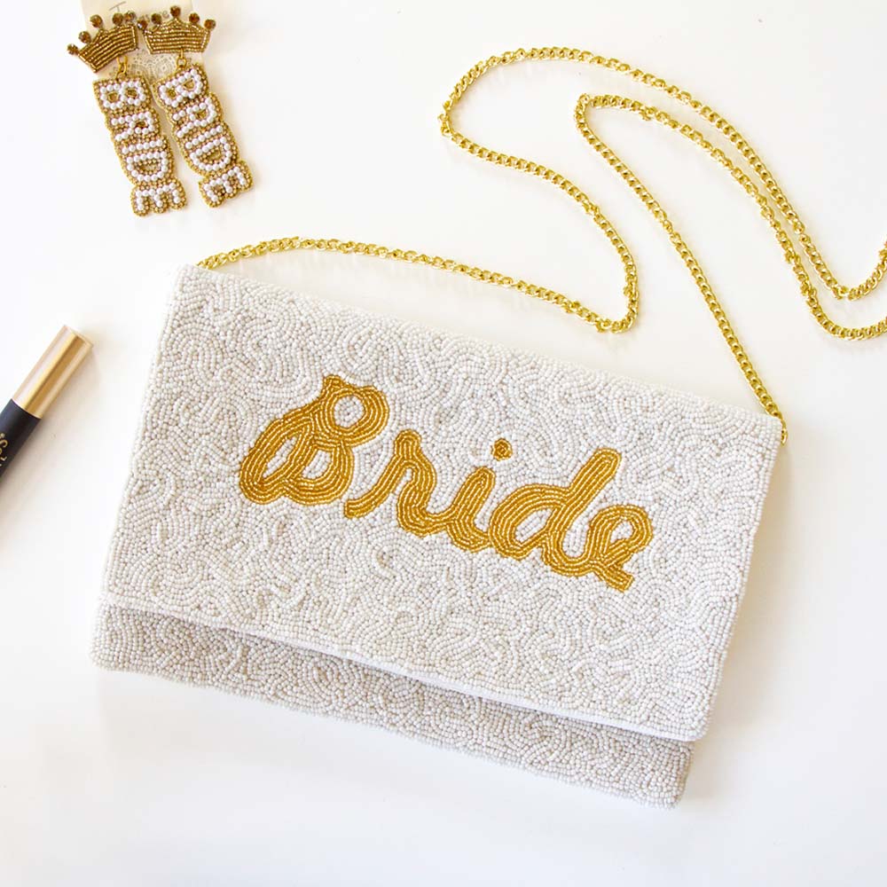 Gold Texted Bridal Clutch Bag 