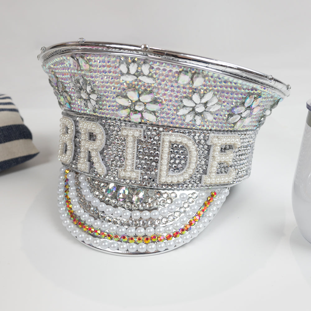 Bride Captain Hat, Bridal Disco Military Hat, Bride Captain Party Hat, Pearl Bride Military Hat, Bachelorette Party Hat