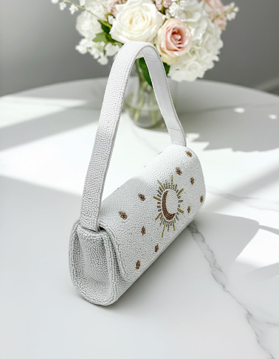 Celestial Sun & Moon Beaded Shoulder Bag