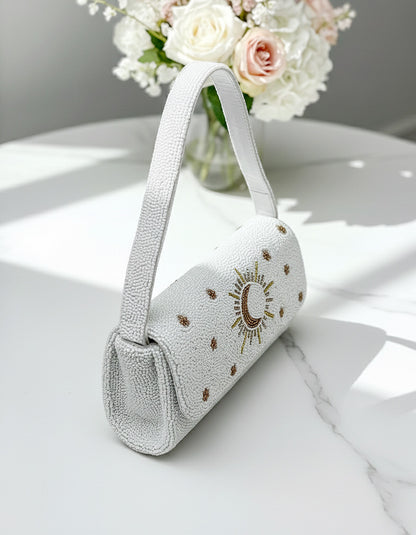 Celestial Sun & Moon Beaded Shoulder Bag