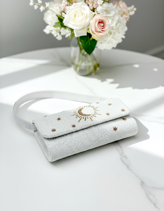 Celestial Sun & Moon Beaded Shoulder Bag