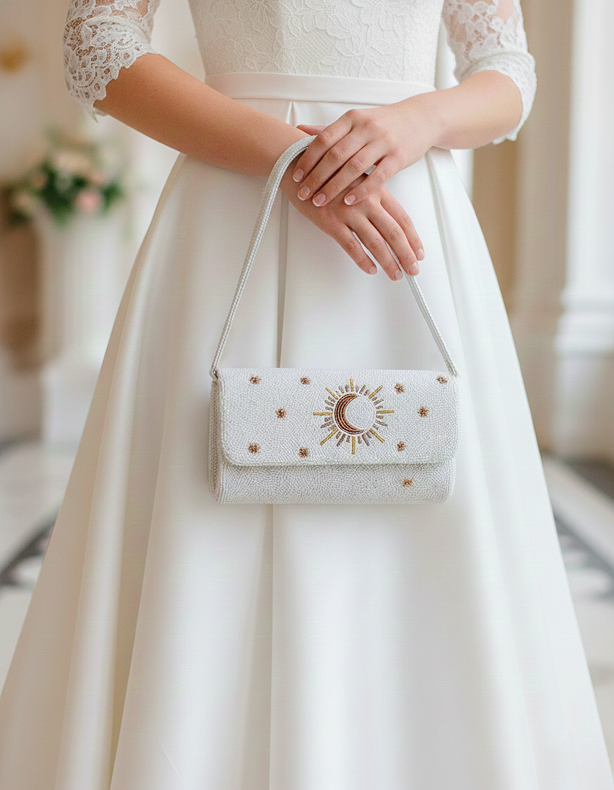 Celestial Sun & Moon Beaded Shoulder Bag