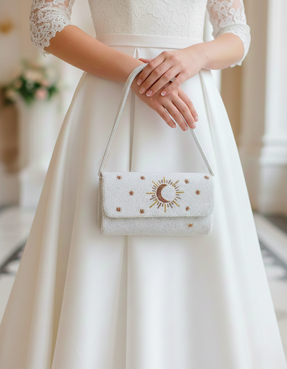 Celestial Sun & Moon Beaded Shoulder Bag