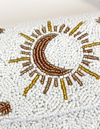 Celestial Sun & Moon Beaded Shoulder Bag