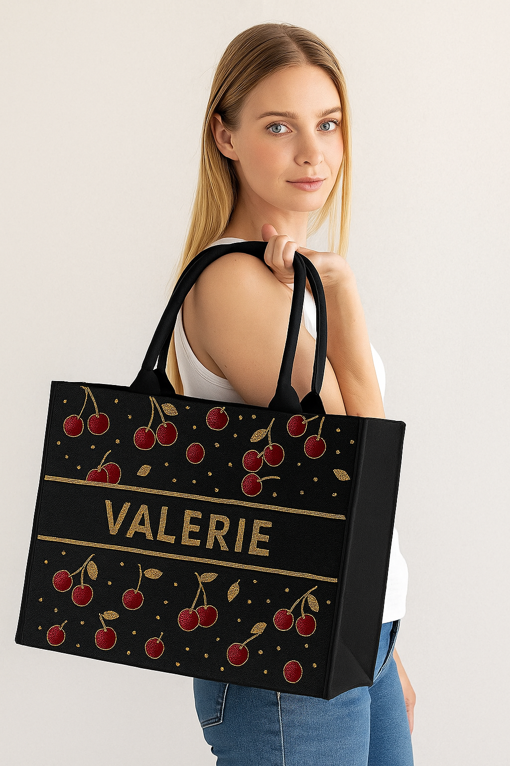 Cherry Pattern Tote Handbag