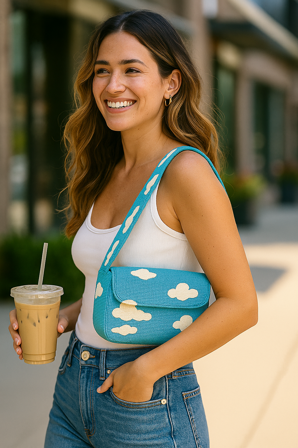 Blue Beaded Cloud Purse