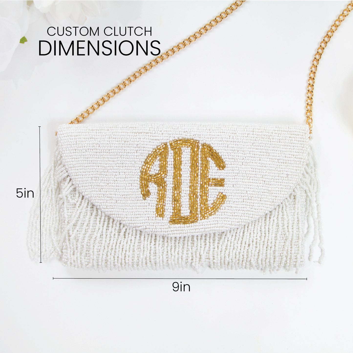 Beaded Half-Moon Fringe Clutch for Bride