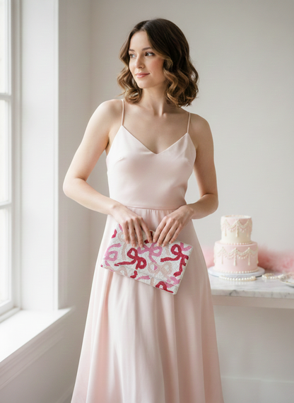 Coquette Style Beaded Canvas Clutch for Women