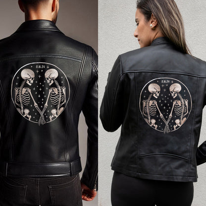 (Real Leather) Custom Skeleton Design Leather Jacket