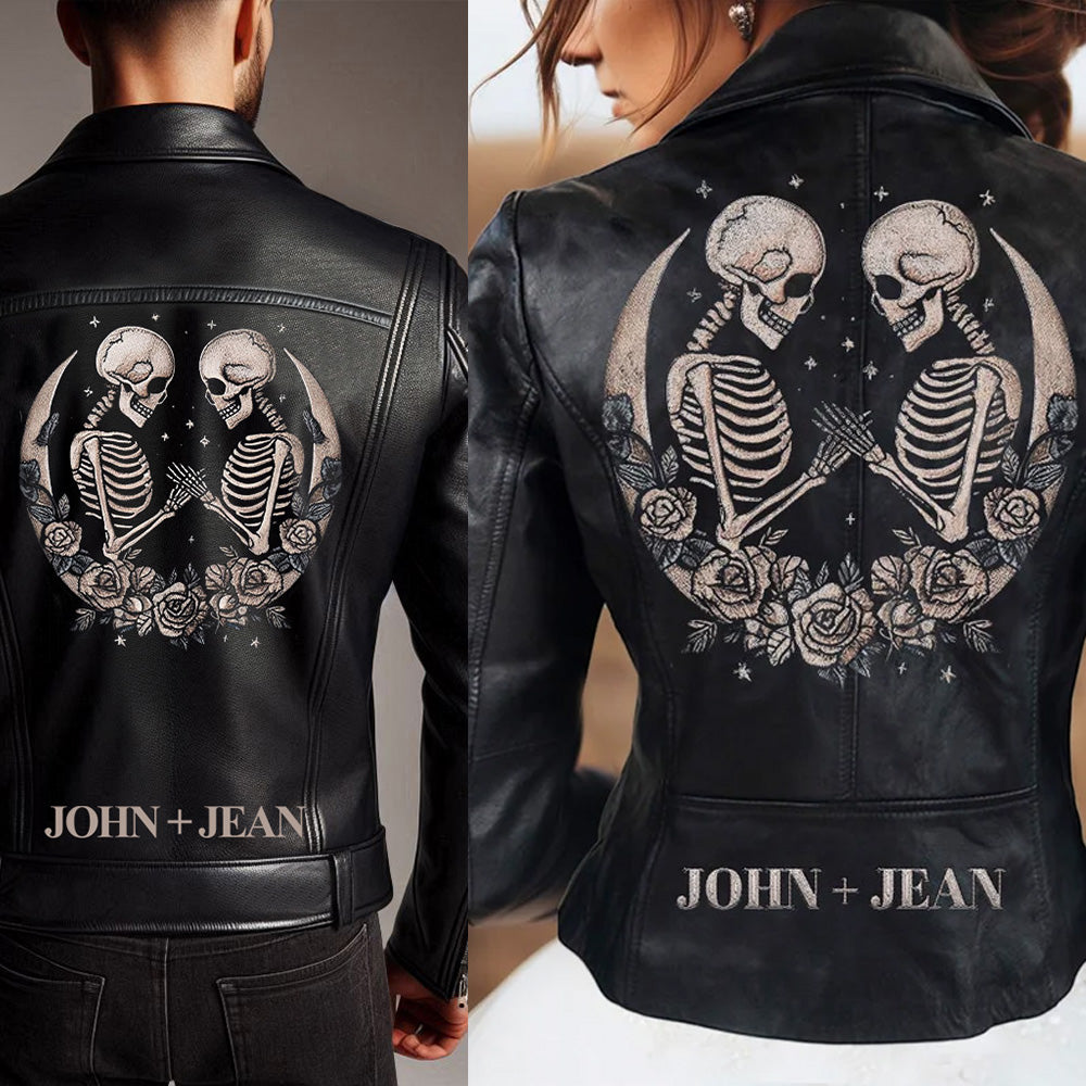 (Real Leather) Embroidered Leather Jacket with Names