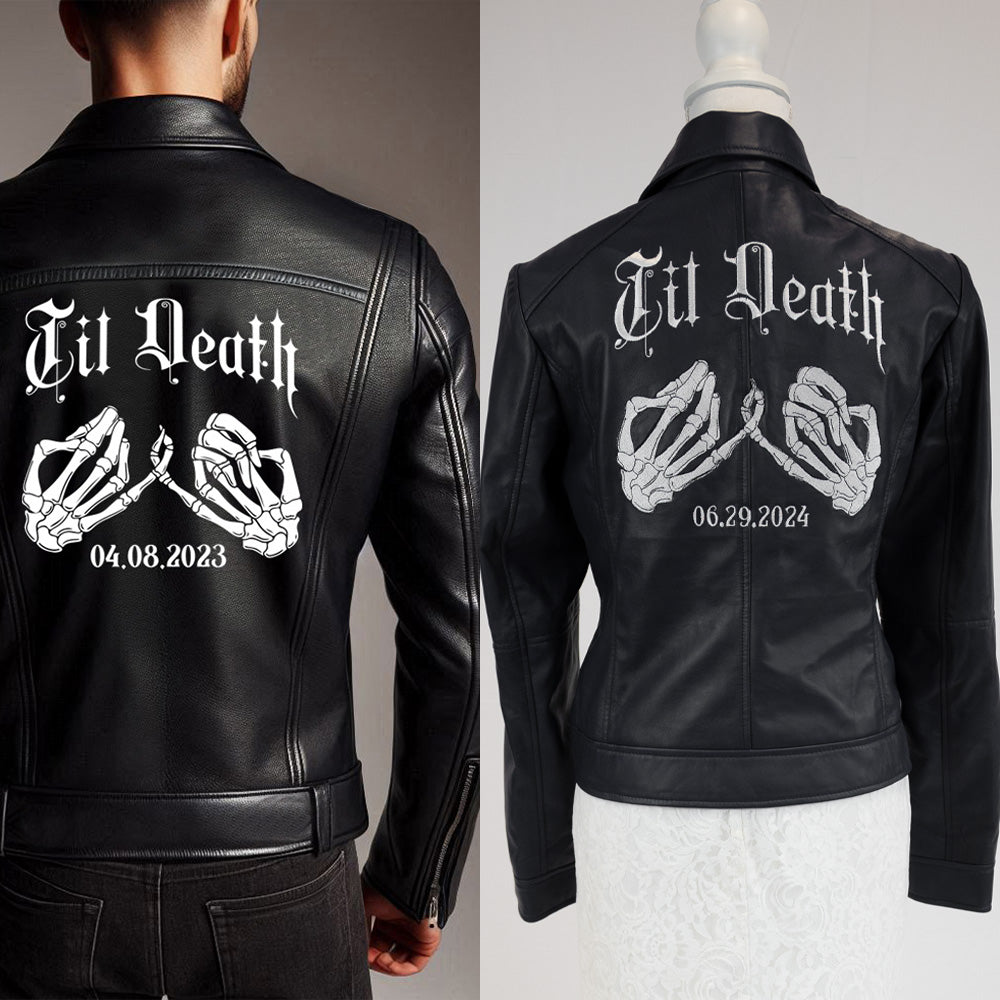 (Real Leather) Skeleton Hand Till Death Leather Jacket