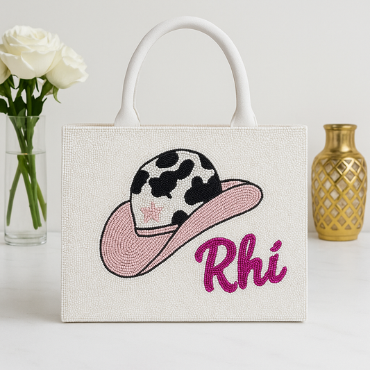 Cowgirl Hat Beaded Tote Bag