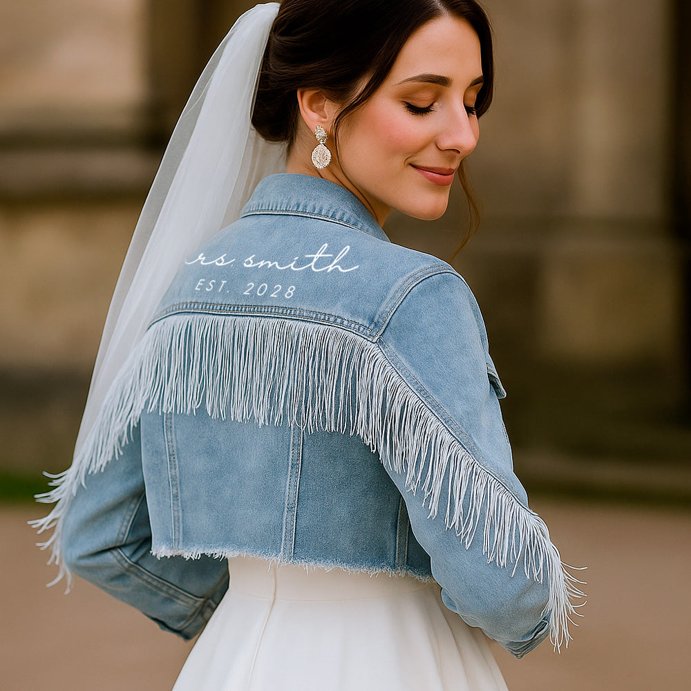 (Blue Fringe) Bridal Denim Jacket Gifts