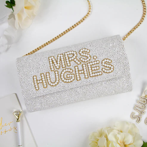 Personalized Pearl Beaded Clutch (FOG)