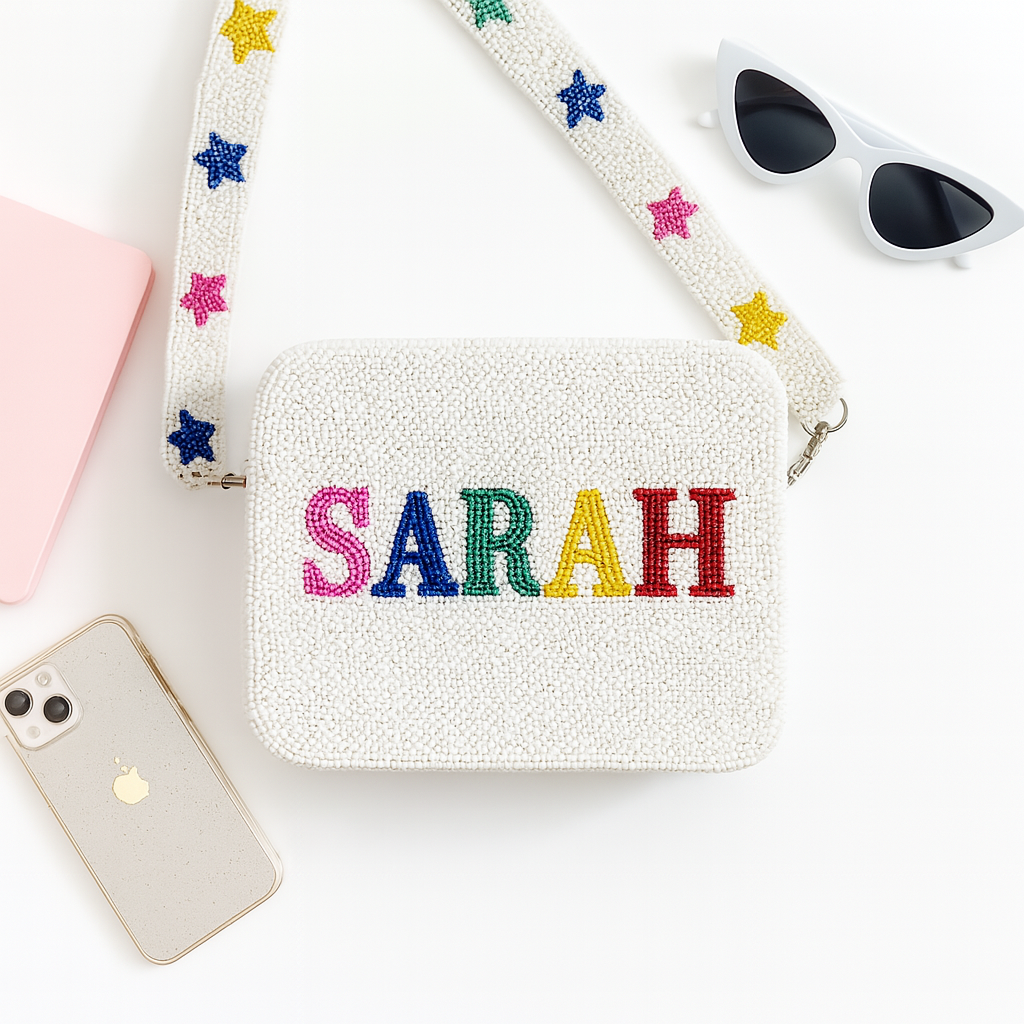 Custom Name Seed Bead Crossbody Bag (GD)