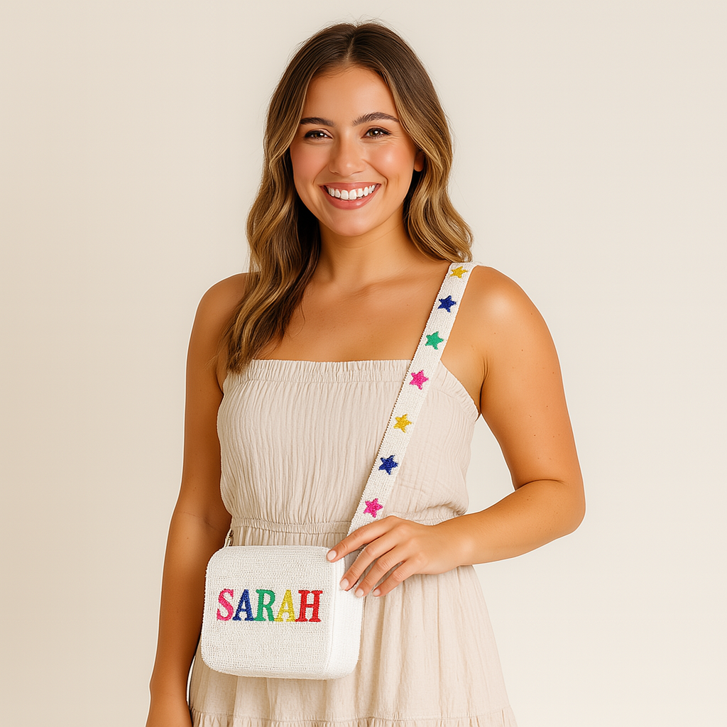 Custom Name Seed Bead Crossbody Bag (GD)