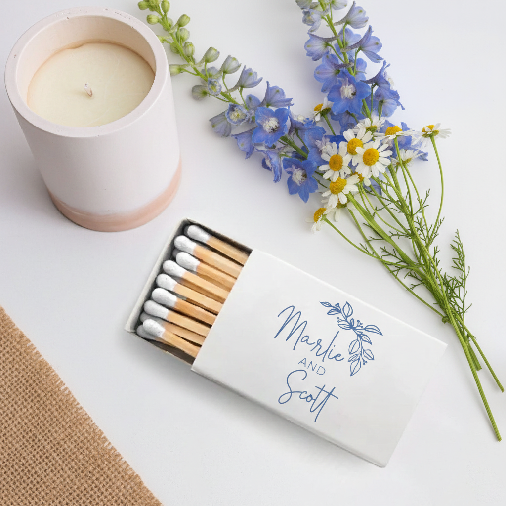 Custom Floral Script Matchbox Favors (CS 366)