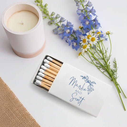 Custom Floral Script Matchbox Favors (CS 366)