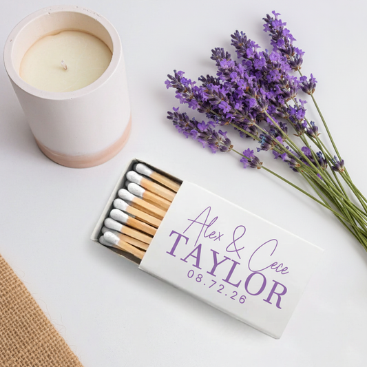 Custom Lavender Matchbox Favors (CS 360)