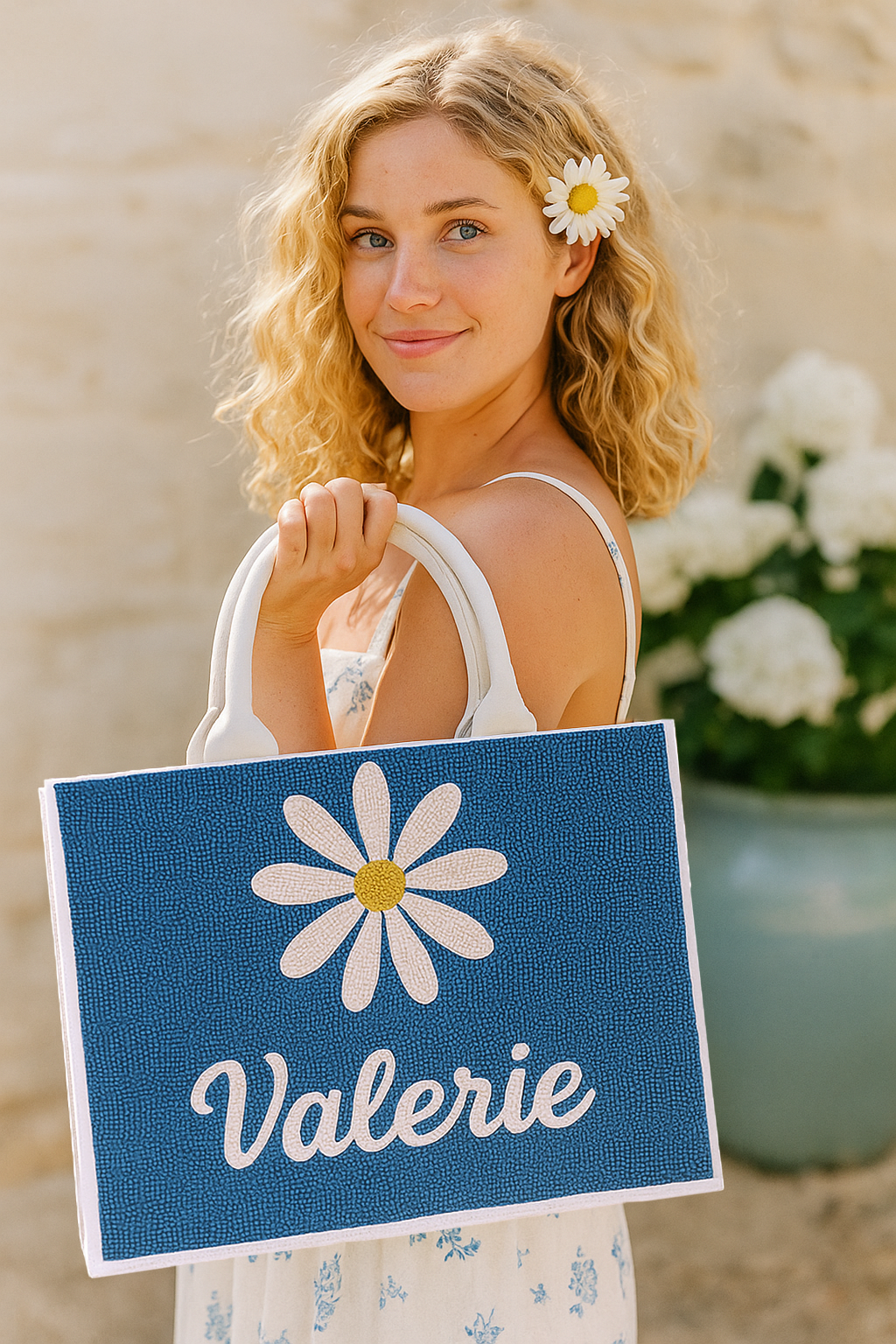 Beaded Flower Tote Bag