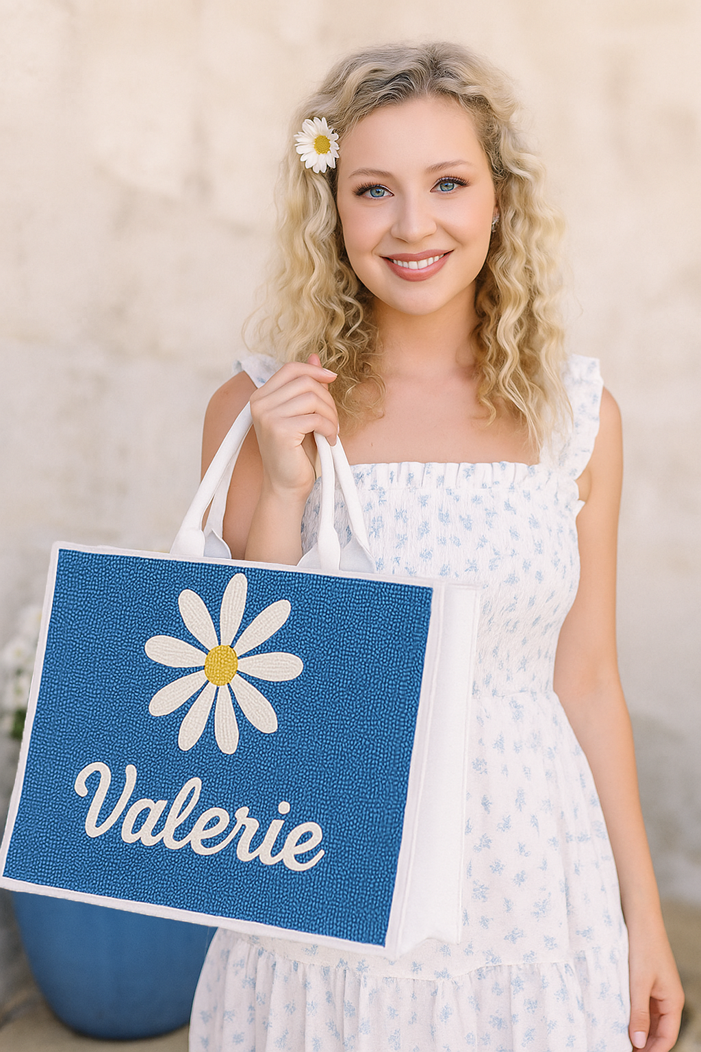 Beaded Flower Tote Bag