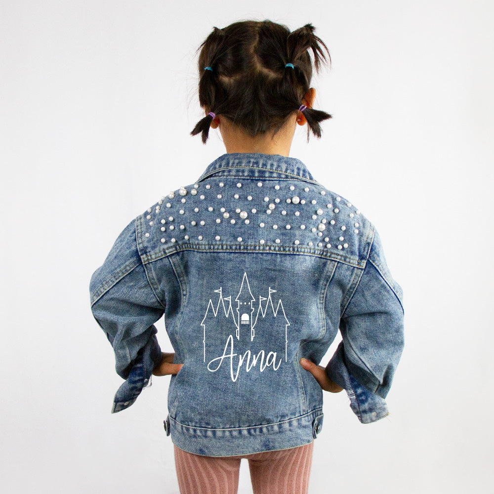 Personalized outlet kids denim jacket with embroidered lion design - toddler jean jacket with name