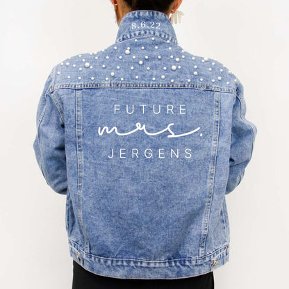 (Blue Pearl) Personalized Future Mrs. Denim Jacket