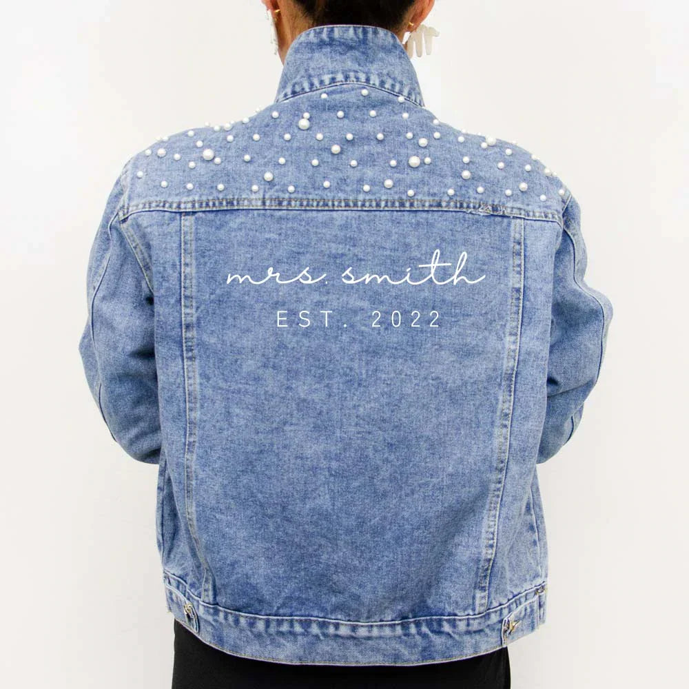 (Blue Pearl) Mrs. EST Personalized Denim Jacket