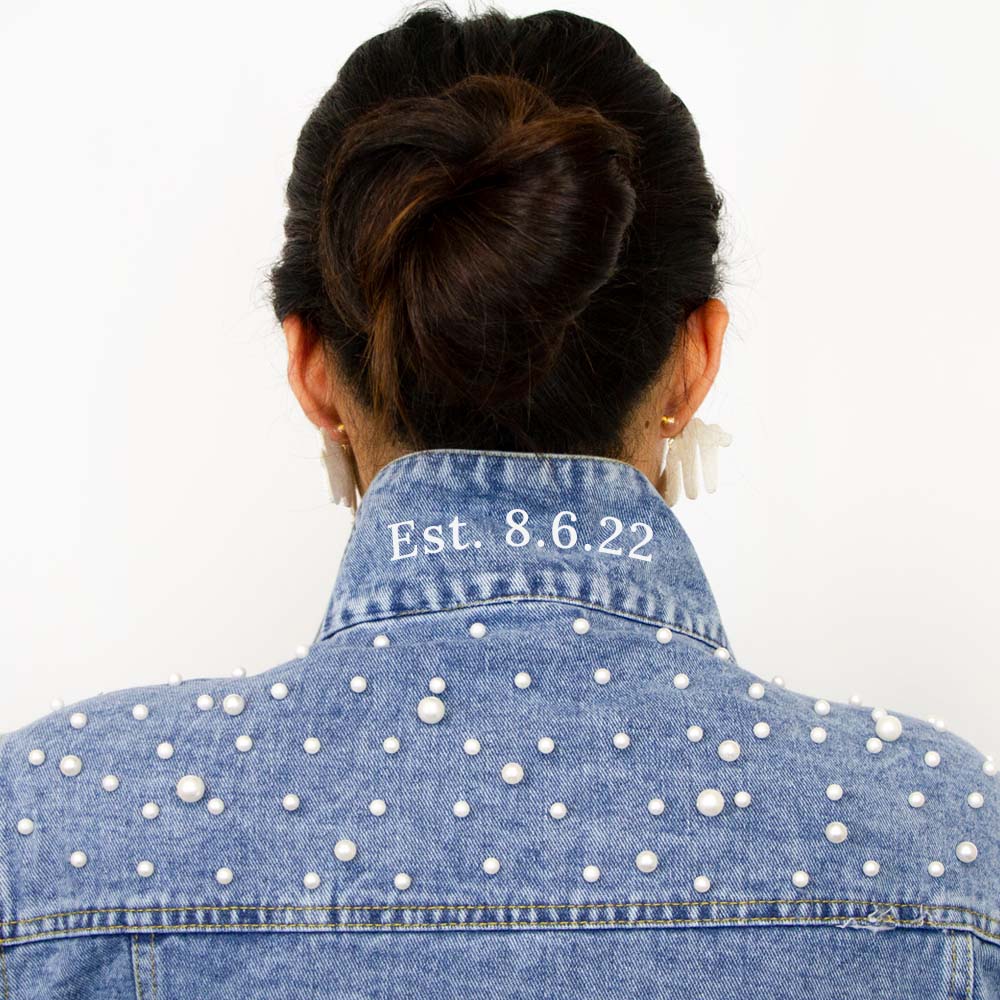 (Blue Pearl) Cursive Denim Jacket for Brides