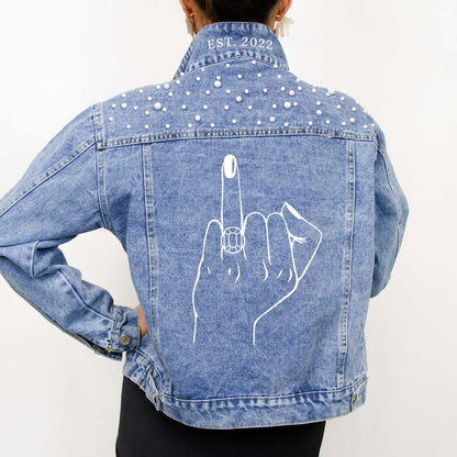 (Blue Pearl) Diamond Ring Bridal Denim Jacket