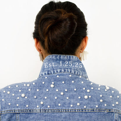 (Blue Pearl) Wedding Party Custom Patch Denim Jacket