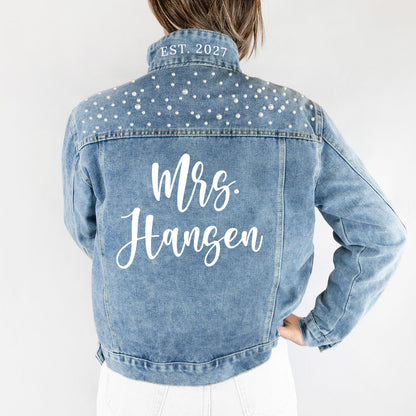 (Blue Pearl) Custom Bride Denim Jacket