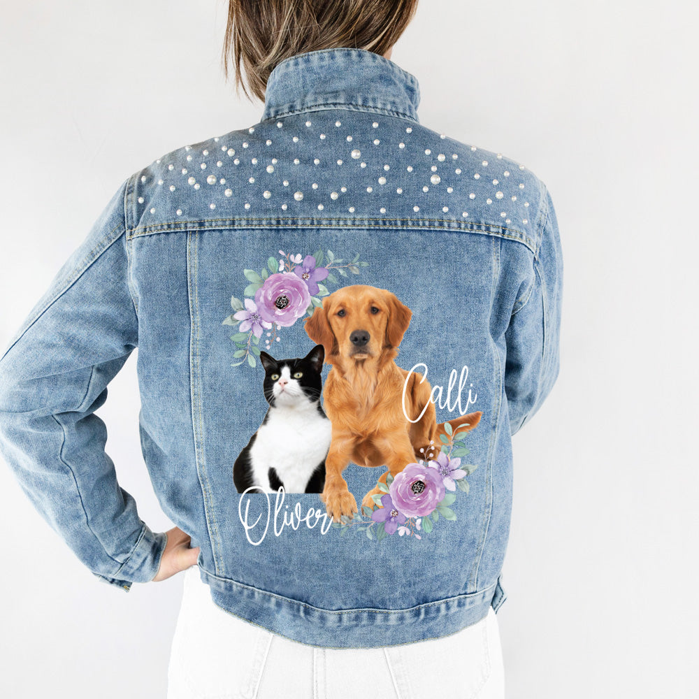 (Blue Pearl) Personalized Pet Photo Denim Jacket