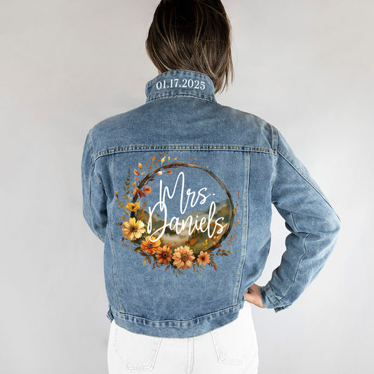 (Blue Denim) Personalized Floral Denim Jacket