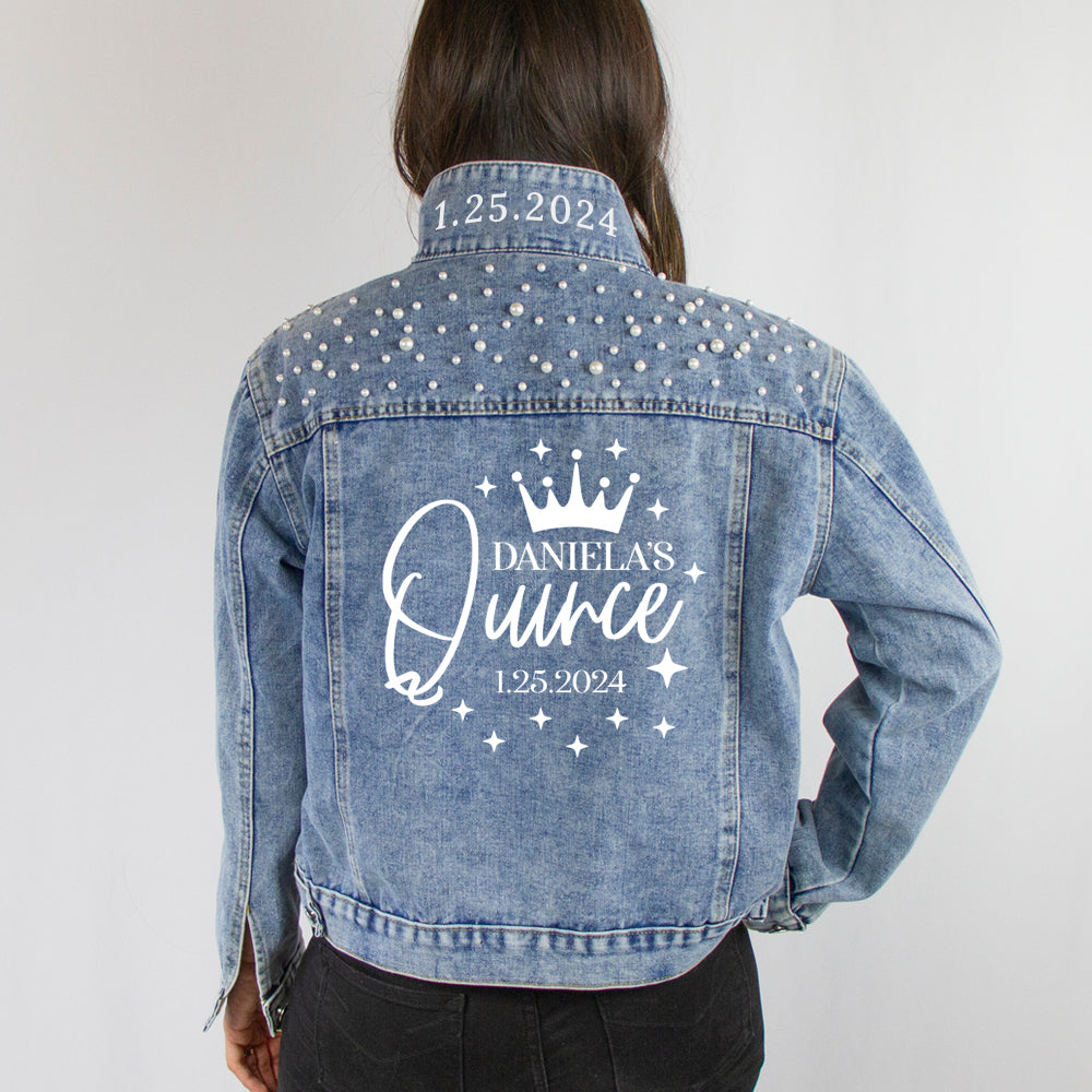 Quinceanera Custom Denim Jacket, Quinceanera Jacket, Quinceanera Theme Denim Jacket, Sweet 15 Custom Denim Jackets, Quinceanera Gift Jackets, Quinceanera Custom Denim Jacket, Personalized Quinceanera Denim Jacket, Customized Quinceanera Jean Jacket, Quinceanera Party Denim Jacket