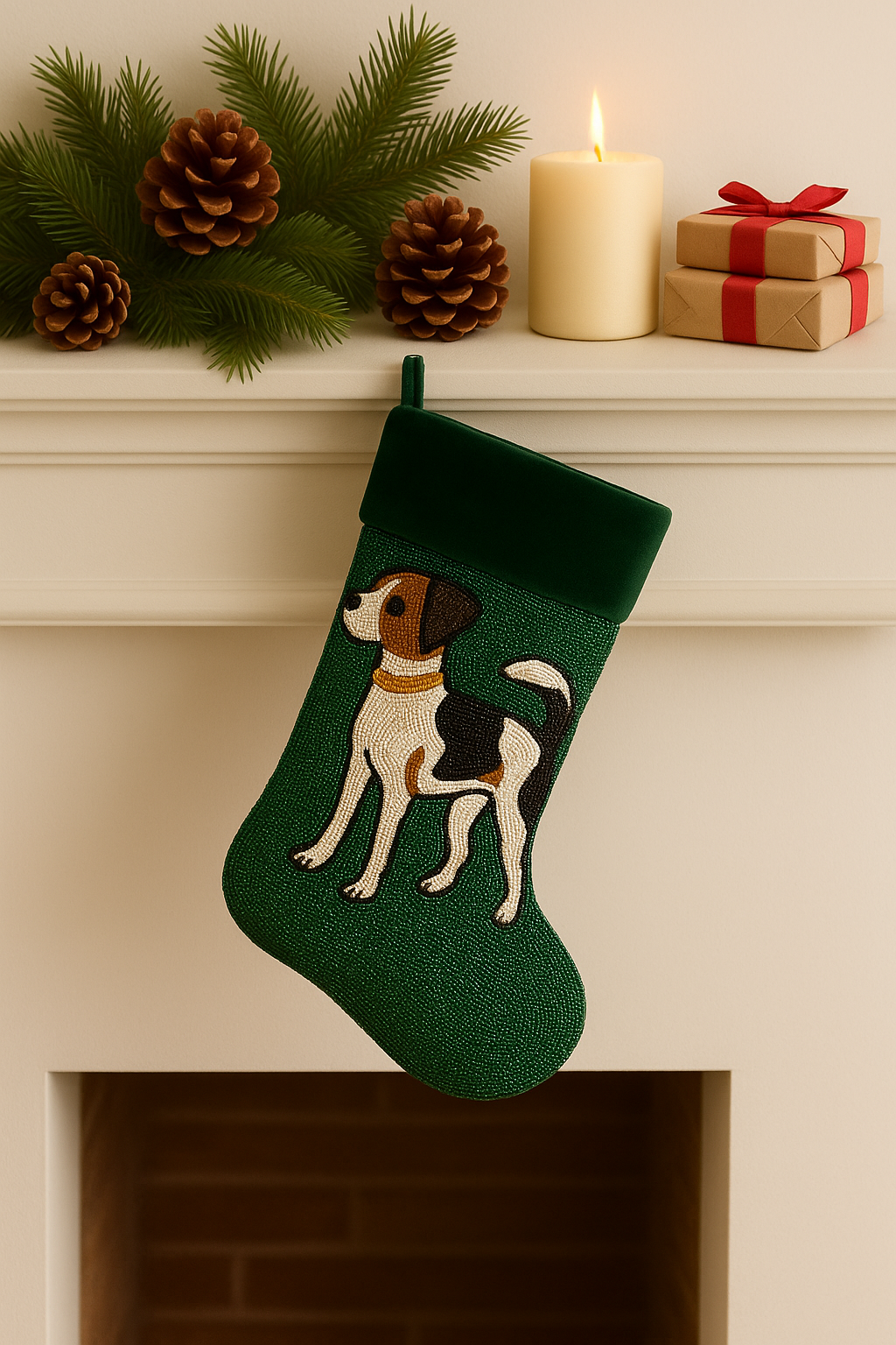 Custom Beaded Dog Christmas Stocking