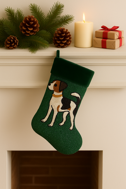 Custom Beaded Dog Christmas Stocking