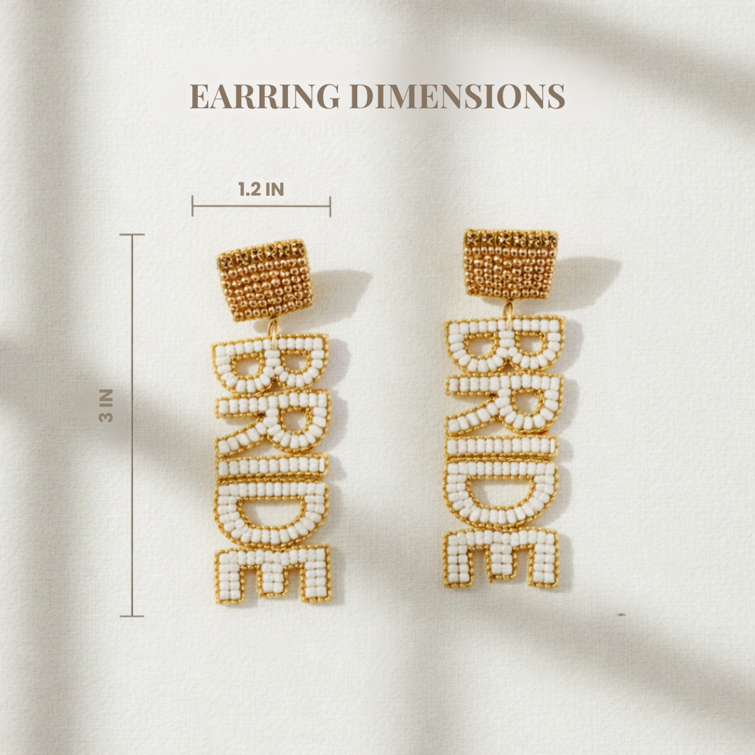 Gold and White Seed Bead Bride Earrings