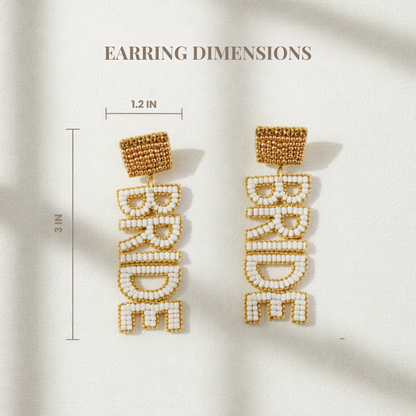 Gold and White Seed Bead Bride Earrings