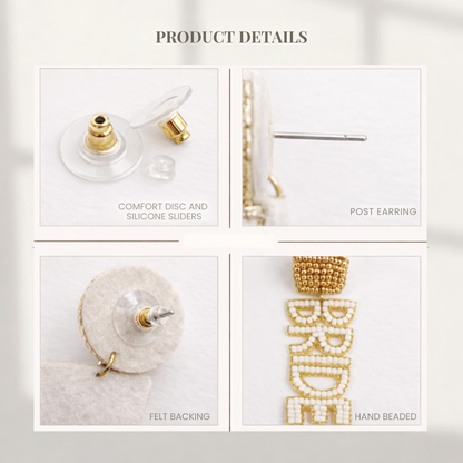 Gold and White Seed Bead Bride Earrings