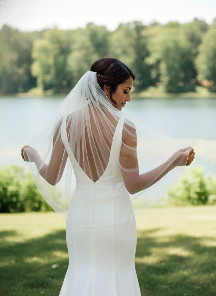 Personalized Wedding Veil with Custom Embroidered Name