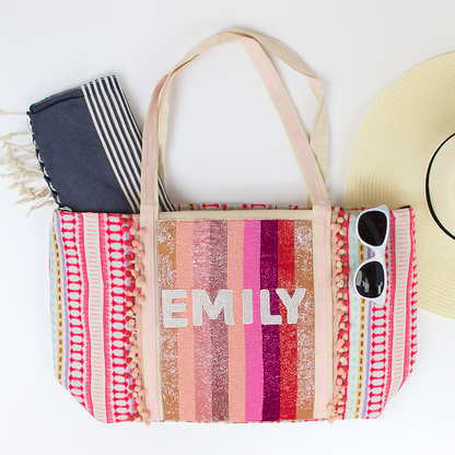Rose All Day Beaded Boho Tote Bag