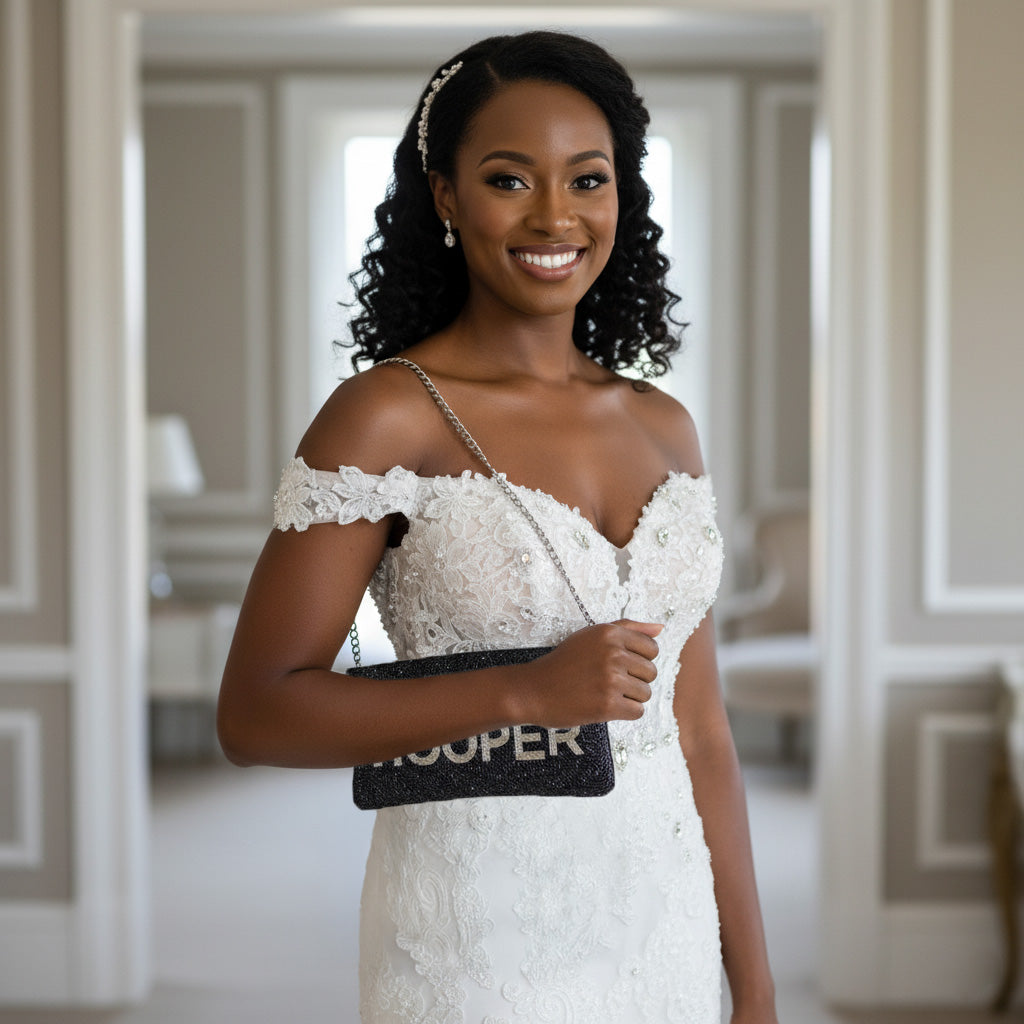 Beaded & Velvet Zipper Bridal Clutch