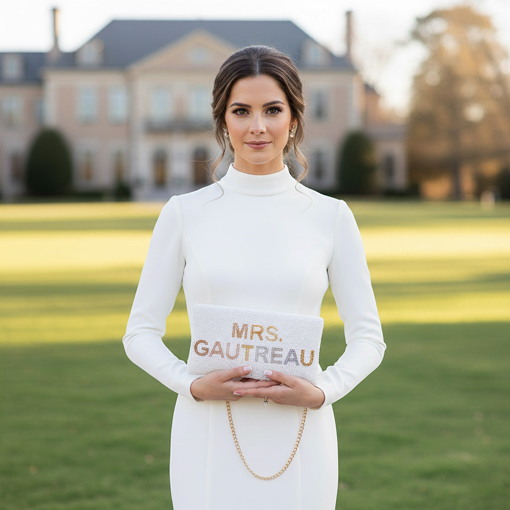 Beaded & Velvet Zipper Bridal Clutch