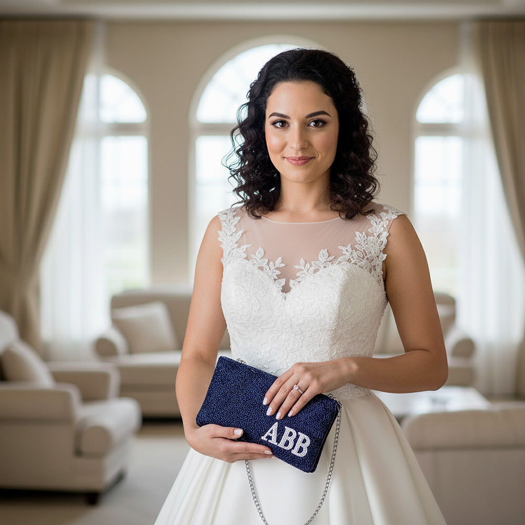 Beaded & Velvet Zipper Bridal Clutch