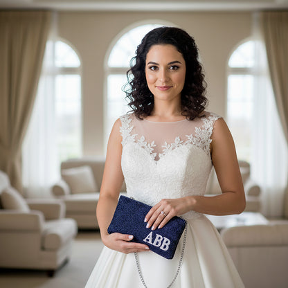 Beaded & Velvet Zipper Bridal Clutch