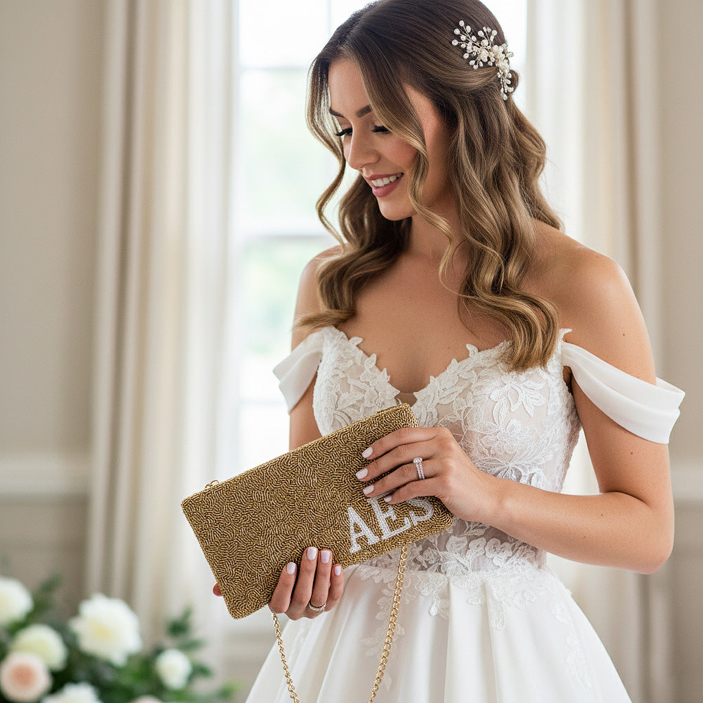 Beaded & Velvet Zipper Bridal Clutch