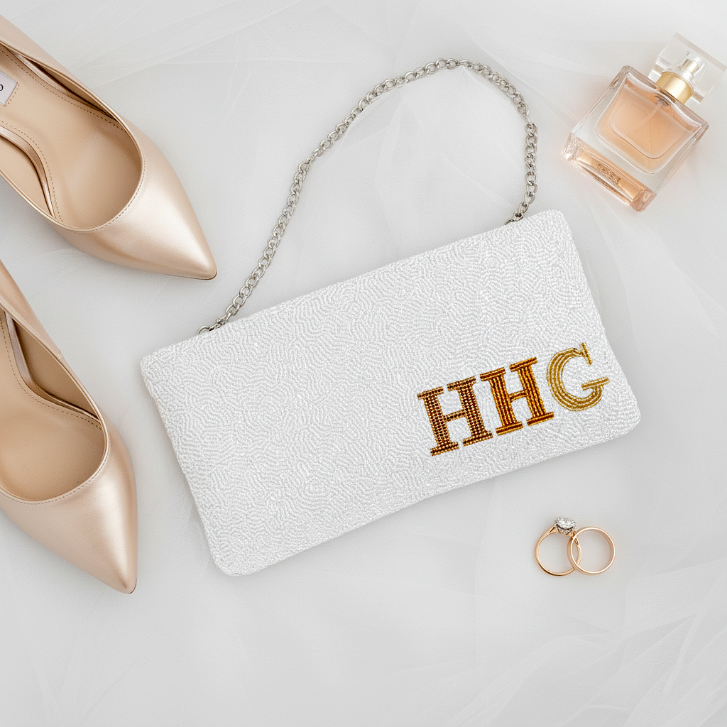 Beaded & Velvet Zipper Bridal Clutch